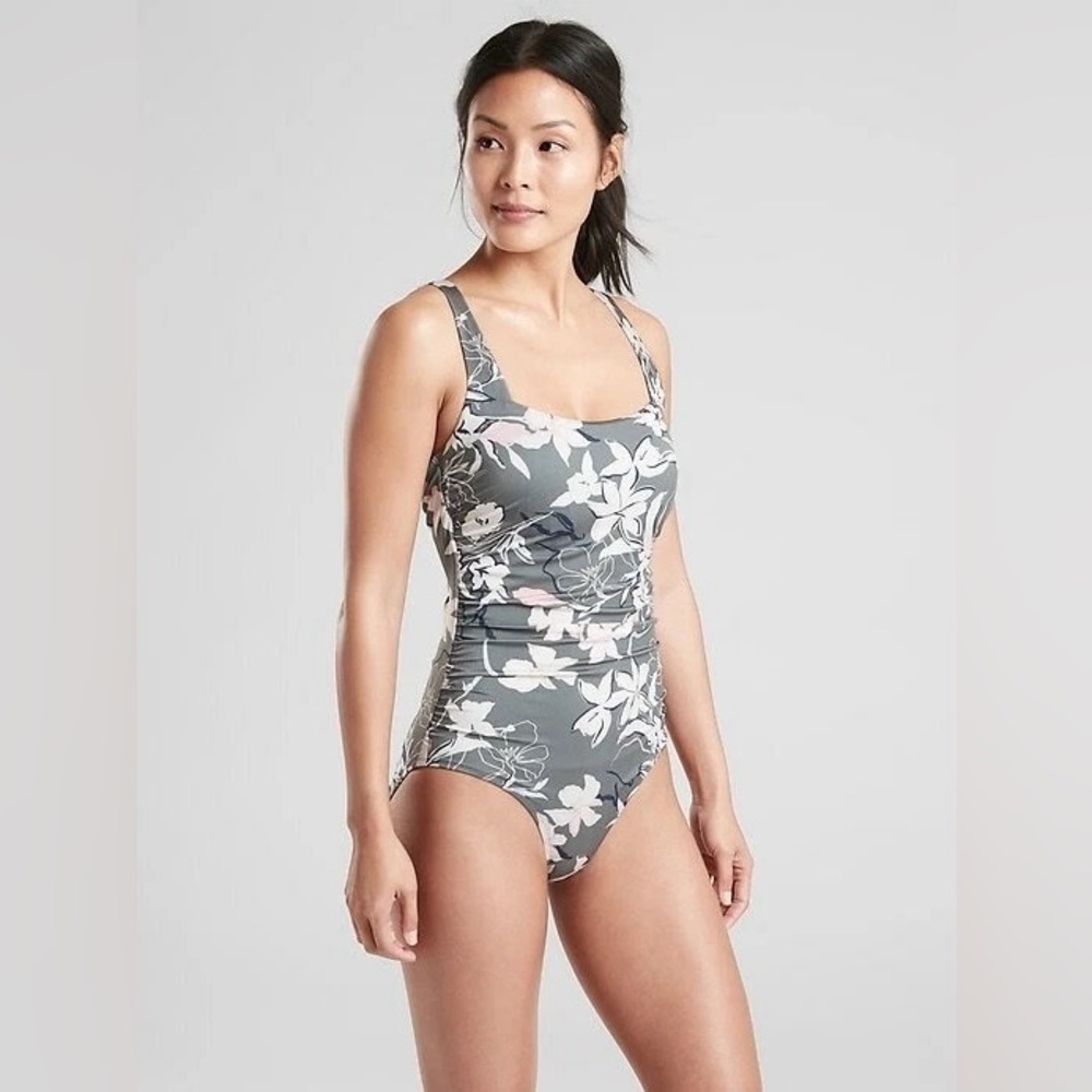 ATHLETA . Grey Floral One-Piece Swimsuit